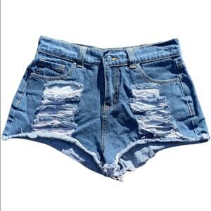 PrettyLittleThing Distressed Denim Shorts size 4
